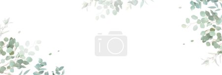 Ziołowa rama wektorowa eukaliptusa. Ręcznie malowane gałęzie, liście na białym tle. Zielone wesele proste minimalistyczne zaproszenie. Akwarelowa karta. Elementy są izolowane i edytowalne