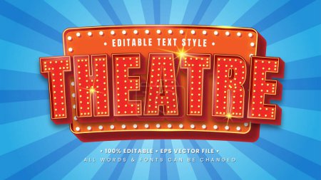 Illustration for Theatre Movie 3d Text Style Effect. Editable illustrator text style. - Royalty Free Image