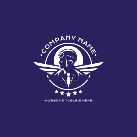 Illustration for Aviator silhouette mascot vector logo illustration. Air transportation company emblem identity. - Royalty Free Image
