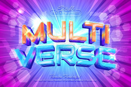Estilo gráfico de efecto de texto vectorial 3D multiverso. Titular de vector editable y plantilla de título.