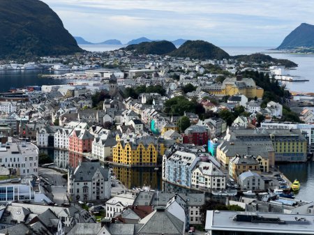 Photo for Autumn landscape in Alesund city from view point in Norway - Royalty Free Image