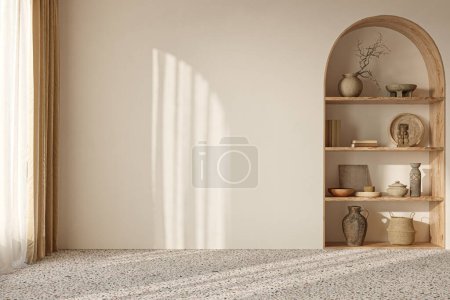 Photo for Minimalist interior design on arch wall background. Wall mockup concept, 3d render - Royalty Free Image