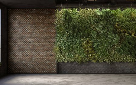 Vertical Green Wall in modern interior design, 3d render