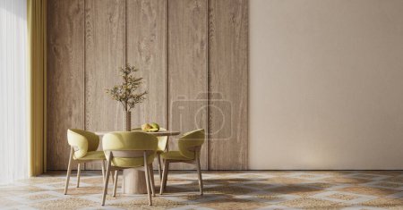 Photo for Cozy living room interior with wood wall panels. Interior mockup, 3d render - Royalty Free Image