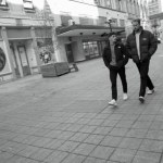 young couple walking in the city