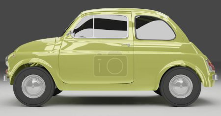 Tangerang, Banten. 26. Dezember 2022, 3D-Darstellung von gelbem Pastell Fiat 500 1970 auf isoliertem Hintergrund
