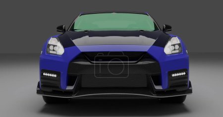 Photo for Tangerang, Banten, 24 December 2022 3D rendering of Blue Carbon Fiber Nissan GTR R35 Nismo on isolated background - Royalty Free Image