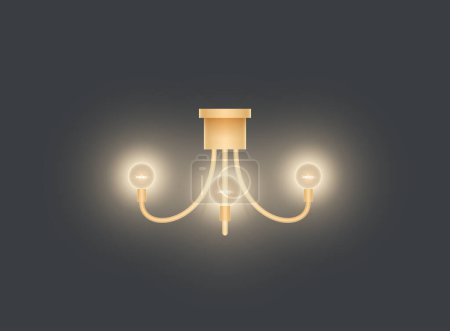 Lampe vintage réaliste. Meubles rétro lumière 3D pour le design d'intérieur. Applique électrique de luxe avec abat-jour. Luminaire lumineux suspendu au mur, lustre. Illustration vectorielle