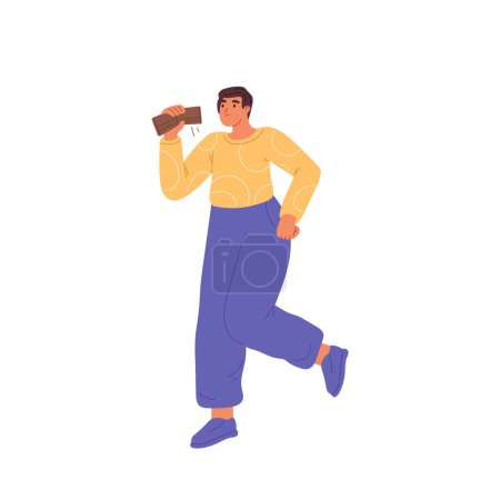 Illustration for Young man lack money show empty wallet, has no savings, salary at work and income, suffer from financial problems. Bankruptcy and economic difficulties. Cartoon flat vector illustration - Royalty Free Image