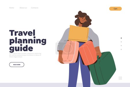 Reiseplanung Leitfaden Landing Page Design Template. Online-Service mit Tipps und Ratschlägen für eine einfache Reise. Website-Layout mit nützlichen Informationen für Touristen, Geschäftsreisende und Backpacker