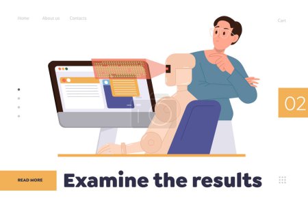 Illustration for Examine results landing page online service offering automated software testing, program coding mistake searching, finding hardware bugs. Website quality assurance and debugging automation concept - Royalty Free Image