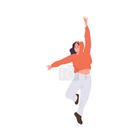 Ilustración de Moda de moda impresionante adolescente calle breakdance performer congelación en movimiento pose vector ilustración aislado sobre fondo blanco. Adolescente dibujos animados personaje femenino baile hiphop freestyle - Imagen libre de derechos