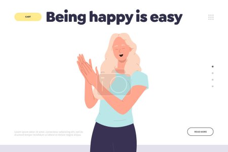 Illustration for Being happy easy concept for landing page design website template for psychological online platform support service giving tips to keep positive attitude towards life. Community of cheerful people - Royalty Free Image