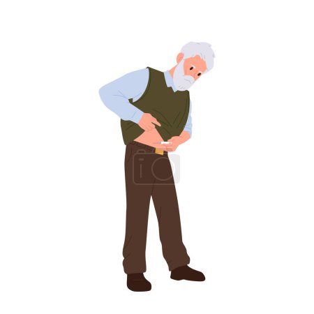 Alter Mann Patient Zeichentrickfigur macht Insulin Schuss in den Bauchbereich mit Spritze isoliert auf weiß. Ungesunde Senior in Behandlung und Gesundheit Selbstkontrolle Vektor Illustration