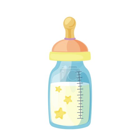 Natürliche Milch in Plastikflasche mit Gummischnuller Brustwarzen und Volumen-Messlinien für Neugeborene Fütterung Cartoon Vektor Illustration isoliert auf weißem Hintergrund. Pflegesymbol