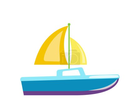 Lindo motor vela barco juguete artículo para niños colorido diseño para bebé ducha plana vector ilustración aislado sobre fondo blanco. Juguetes náuticos para juegos divertidos y exploración del mundo
