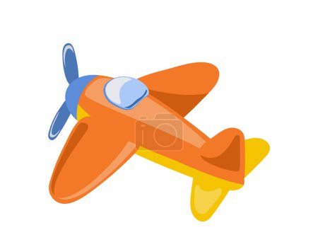 Avion volant jouet article pour enfants jeux et divertissement loisirs illustration vectorielle isolé sur fond blanc. Mignon avion coloré avec hublot et hélice dessin animé plat