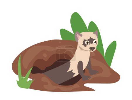 Burrowing meerkat cartoon character living in ground hole shelter isolated on white. Cute little animal peeking out hollow vector illustration. Exotic woodland or natural park fauna and wildlife