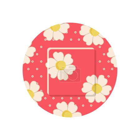 Round shaped sticky plaster antibacterial medical patch with cute floral design vector illustration. Antiseptic sticky bandage healing damaged skin integrity and calluses isolated on white background