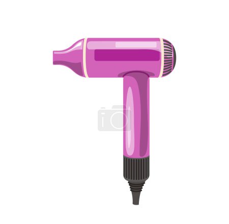 Cartoon electric hairdryer for everyday female beauty routine and hairstyle isolated on white background. Personal hairdo equipment vector illustration. Hair blower tool for self care