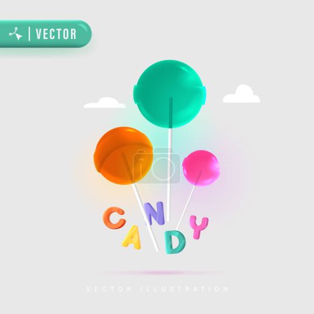 Illustration for 3D Realistic of Colorful Candy Vector Illustration. Set of Colorful Sweet Cute Lollipops. Round Multicolored Candies. Candy icon set. - Royalty Free Image