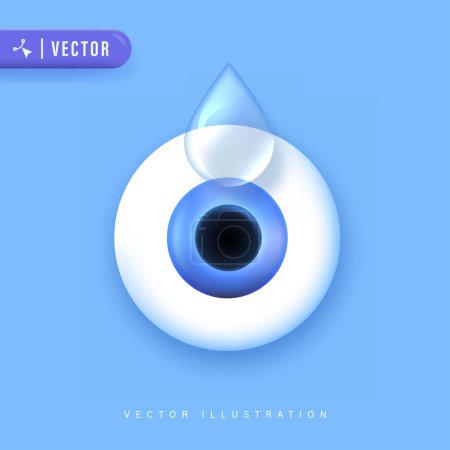 Téléchargez les illustrations : Illustration vectorielle d'icône 3D de goutte d'eau d'oeil. Concept de goutte ophtalmique - en licence libre de droit