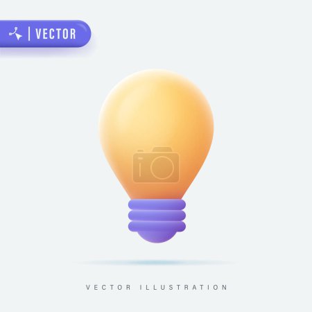 Illustration for 3d realistic light bulb vector illustration. Yellow light bulb idea icon,logo and symbol. Isolated on white background. Idea sign, solution, thinking concept. - Royalty Free Image