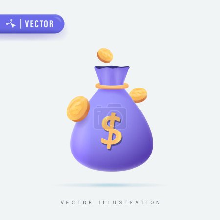 Illustration for 3d Realistic Money Bag with Dollar Sign Vector Illustration, Money Bag Vector Icon, Logo and Symbol - Royalty Free Image
