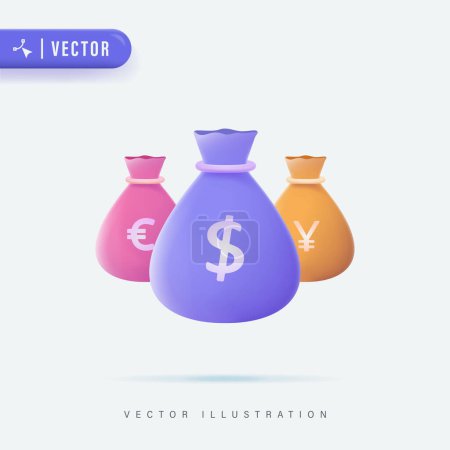 Illustration for 3d Realistic Colorful Money Bag with Dollar Sign Vector Illustration, Money Bag Vector Icon, Logo and Symbol - Royalty Free Image