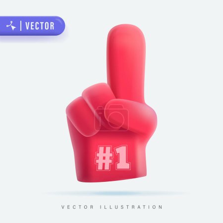 Nummer eins Fan-Handschuh-Vektor 3D realistische Illustration
