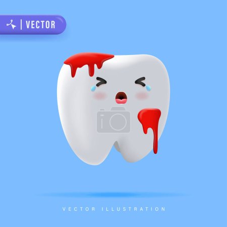 Dientes sangrantes realistas 3D Ilustración vectorial. Adecuado para niños Odontología Clínica Póster Diseño.