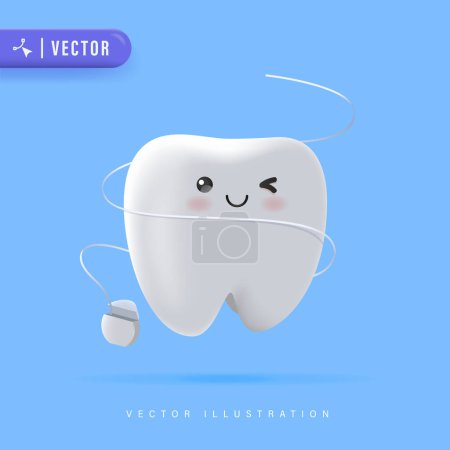 3D Realistic Dental Floss Vector Illustration.  Oral Health Care Concept. Mouth and Teeth Hygiene