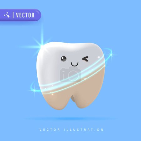 Zahnaufhellung 3D Konzept Vektor Illustration. Zahnfurniere. Schönheitsbehandlung der Zähne. 