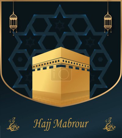 Traducción: Que Allah acepte su Hayy y le conceda el perdón. Kaaba Vector para Hajj Mabroor en La Meca Arabia Saudita. Hajj Mabrour y La Meca Santa Saludo Ilustración Islámica Fondo Vector 