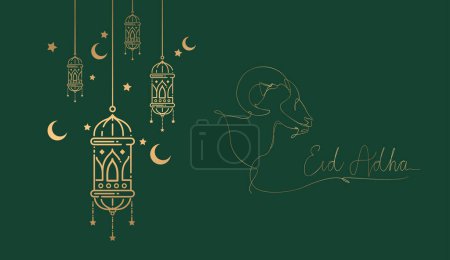 Eid Al Adha Banner Design Vector Illustration. Fondo islámico y árabe para el Festival de la Comunidad Musulmana. Vacaciones musulmanas. 3D moderno islámico adecuado para Ramadán, Raya Hari, Eid al Adha y Mawlid.