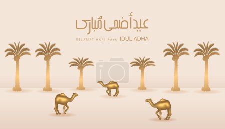 Ilustración de Eid Al Adha Banner Design Vector Illustration. Fondo islámico y árabe para el Festival de la Comunidad Musulmana. Vacaciones musulmanas. 3D moderno islámico adecuado para Ramadán, Raya Hari, Eid al Adha y Mawlid. - Imagen libre de derechos