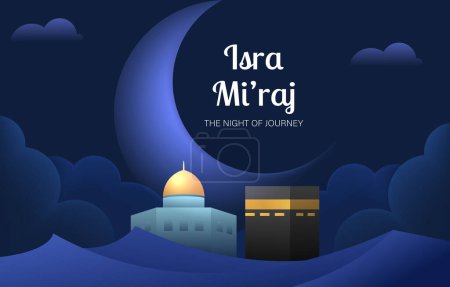 Téléchargez les illustrations : Al-Isra wal Mi'raj Translate : Le voyage nocturne Illustration vectorielle du prophète Muhammad pour le modèle d'affiche et le dépliant, simple arrière-plan de la cérémonie Isra Mi'raj - en licence libre de droit