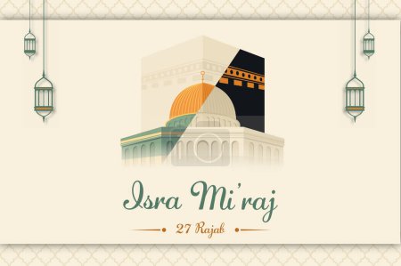Illustration for Al-Isra wal Mi'raj Translate: The night journey Prophet Muhammad Vector Illustration For Poster Template and Flyer, Simple Background of Isra Mi'raj Ceremony - Royalty Free Image