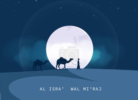 Al-Isra wal Mi 'raj Übersetzen: Die nächtliche Reise Prophet Muhammad Vektor Illustration für Plakatvorlage und Flyer, Einfacher Hintergrund der Isra Mi' raj Zeremonie