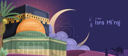 Al-Isra wal Mi'raj Translate : Le voyage nocturne Illustration vectorielle du prophète Muhammad pour le modèle d'affiche et le dépliant, simple arrière-plan de la cérémonie Isra Mi'raj
