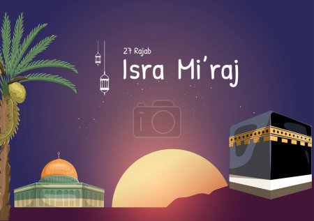 Al-Isra wal Mi'raj Translate: The night journey Prophet Muhammad Vector Illustration For Poster Template and Flyer, Simple Background of Isra Mi'raj Ceremony