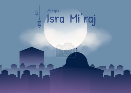 Al-Isra wal Mi 'raj Traducir: El viaje nocturno Profeta Muhammad Vector Ilustración Para Plantilla de póster y volante, Fondo simple de la ceremonia de Isra Mi' raj