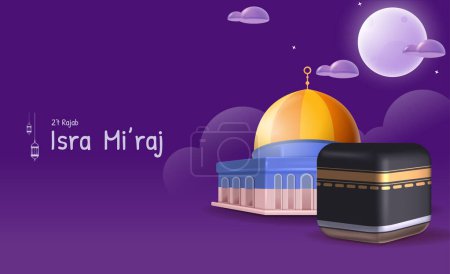 Illustration for Al-Isra wal Mi'raj Translate: The night journey Prophet Muhammad Vector Illustration For Poster Template and Flyer, Simple Background of Isra Mi'raj Ceremony - Royalty Free Image