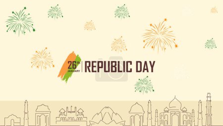 India republic day with Indian Landmarks in Line Art Style Vector Illustration