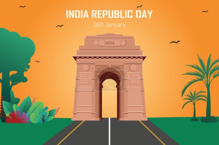 India Republic Day Poster with India Gate Vector Illustration.