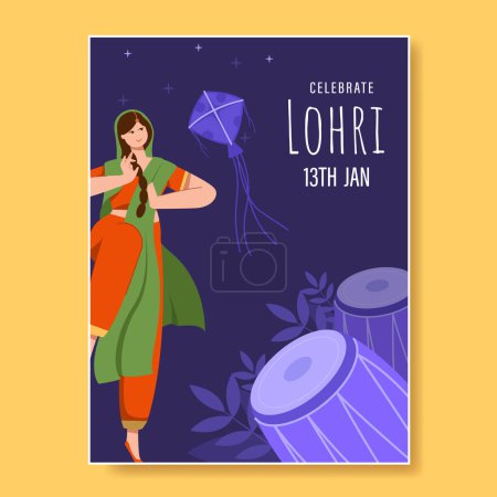 Illustration for Happy Lohri Festival Of Punjab Vector Illustration. - Royalty Free Image