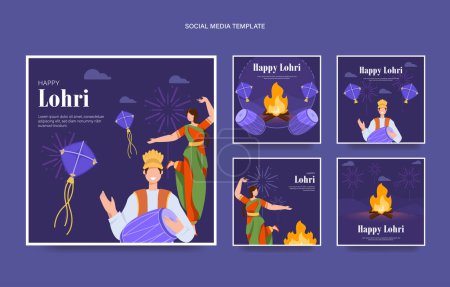 Illustration for Lohri social media templates - Royalty Free Image