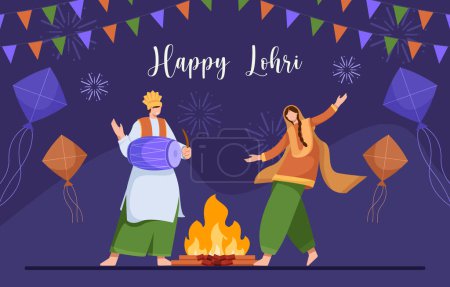 Happy Lohri Festival Of Punjab Vector Illustration.