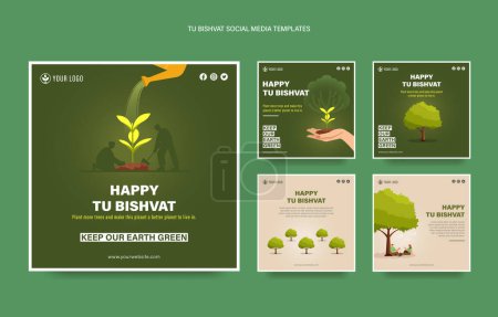 Happy Tu Bishvat on Hebrew. Tu Bishvat Poster Design Background with Watering Flowers Concept. New Year for Trees, Jewish Holiday. 