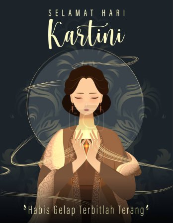 Selamat Hari Kartini Means Happy Kartini Day. Kartini is Indonesian Female Hero. Habis gelap terbitlah terang means After Darkness comes Light. Vector Illustration.
